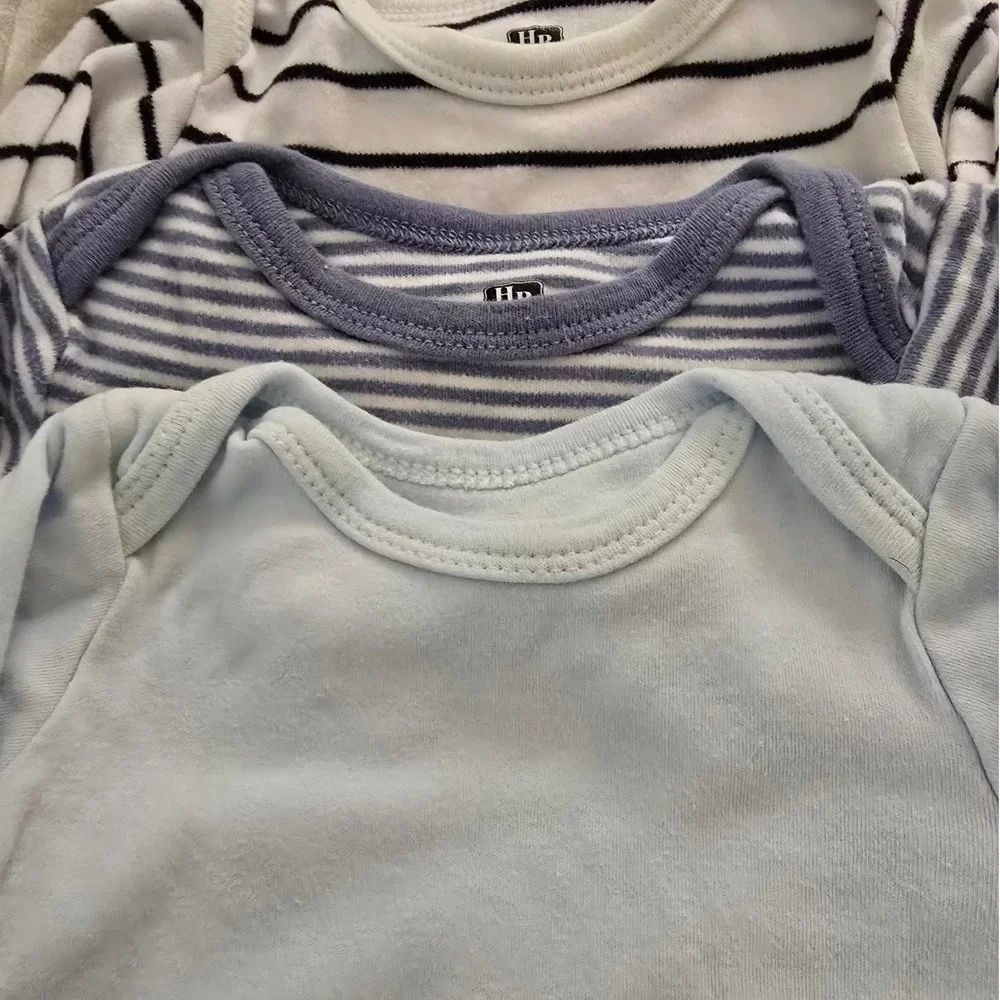 HB Baby Boys Long Sleeve Bodysuits 6 Pack Blue Navy Stripe Cream Set 6-9 Month